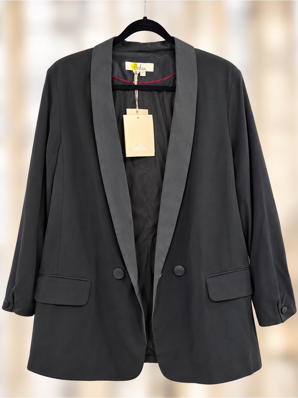 Boden Black Tuxedo Blazer Satin Lapel Double Button NWT Size US 14